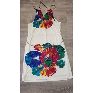 Eci New York Women's White Floral Dress Size 6. Gold rope belt & shoulder straps